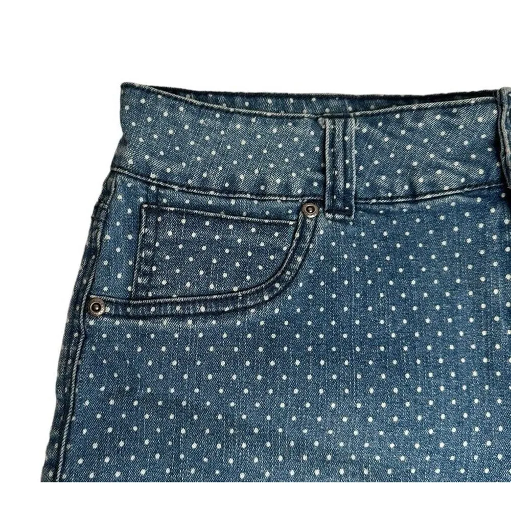 Womens Rewash Blue Denim White Polka Dot Denim Jean Shorts Cuffed Stretch Sz 14 - Image 2