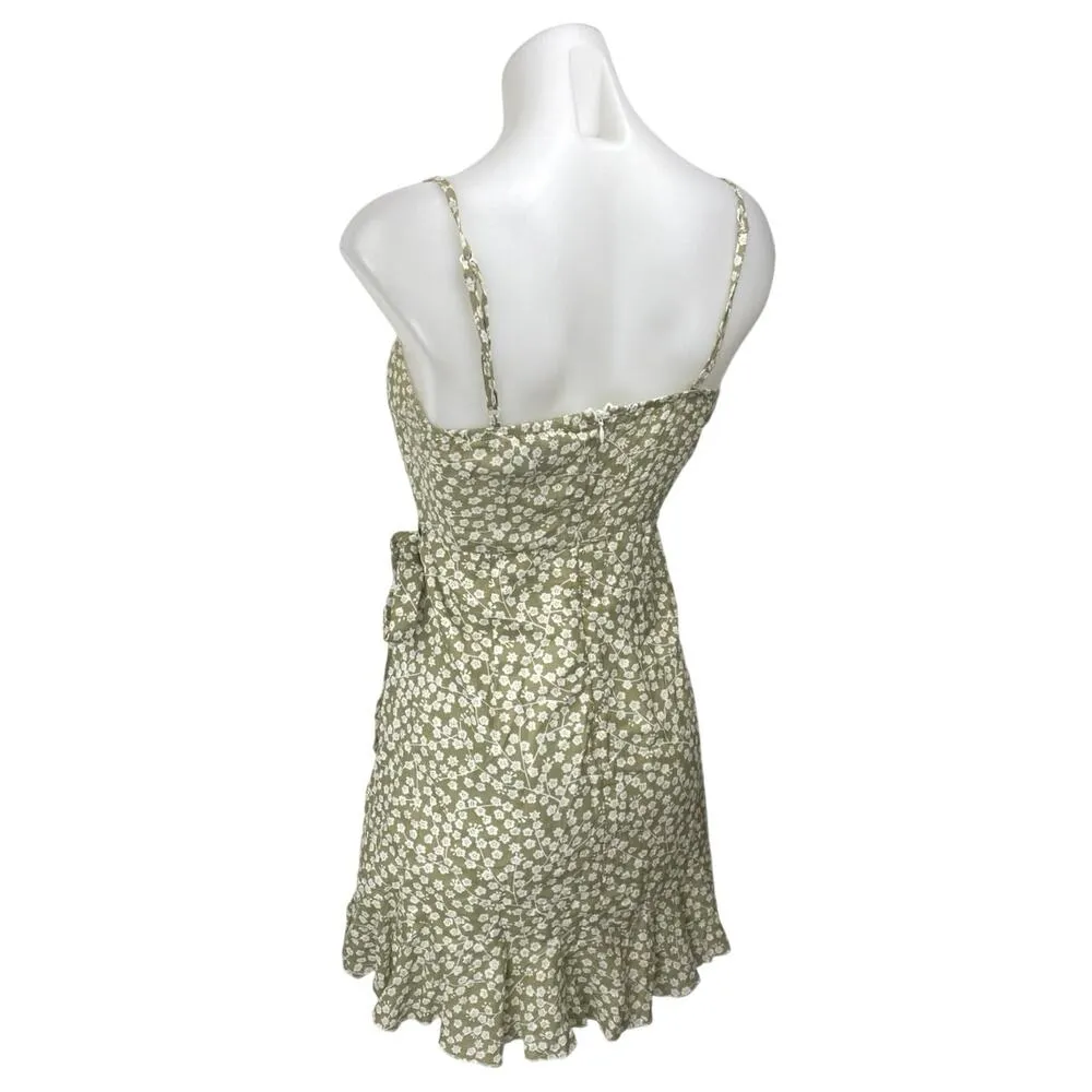 Princess Polly Green White Floral Sleeveless Camisole Tank Wrap Mini Dress 4 - Image 2
