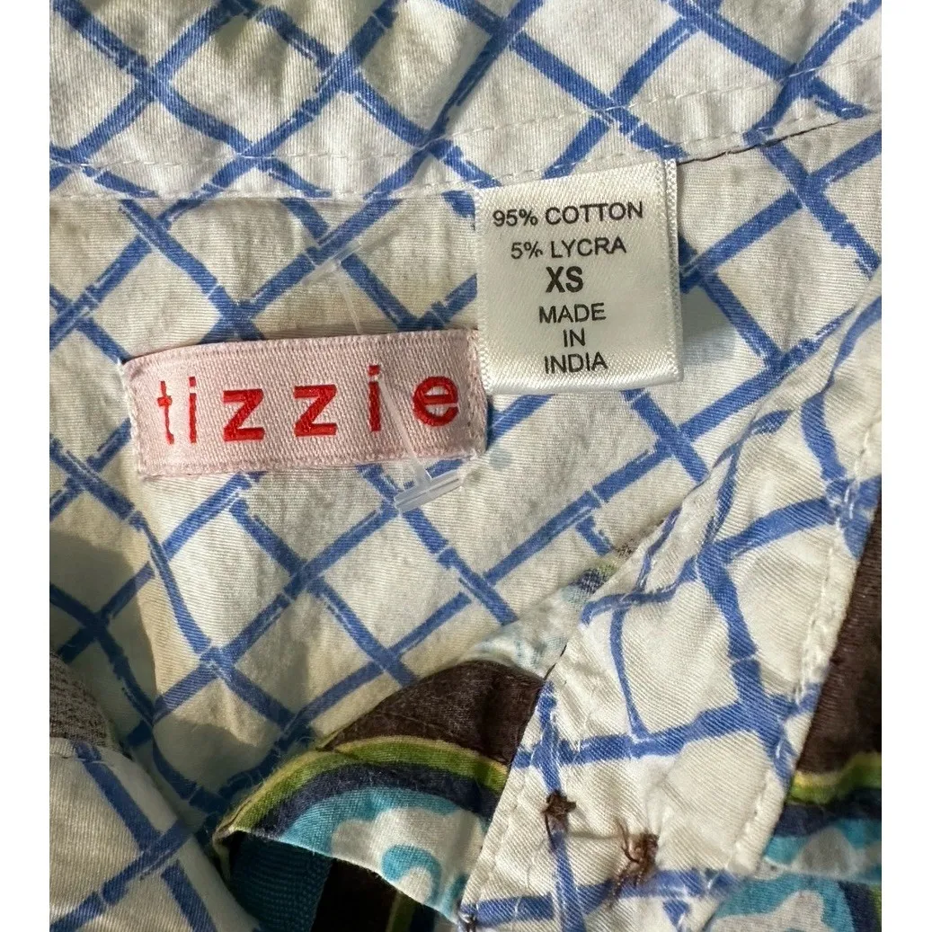 Tizzie Womens Blue contrast medallion geometric fitted stretch button up shirt S - Image 7