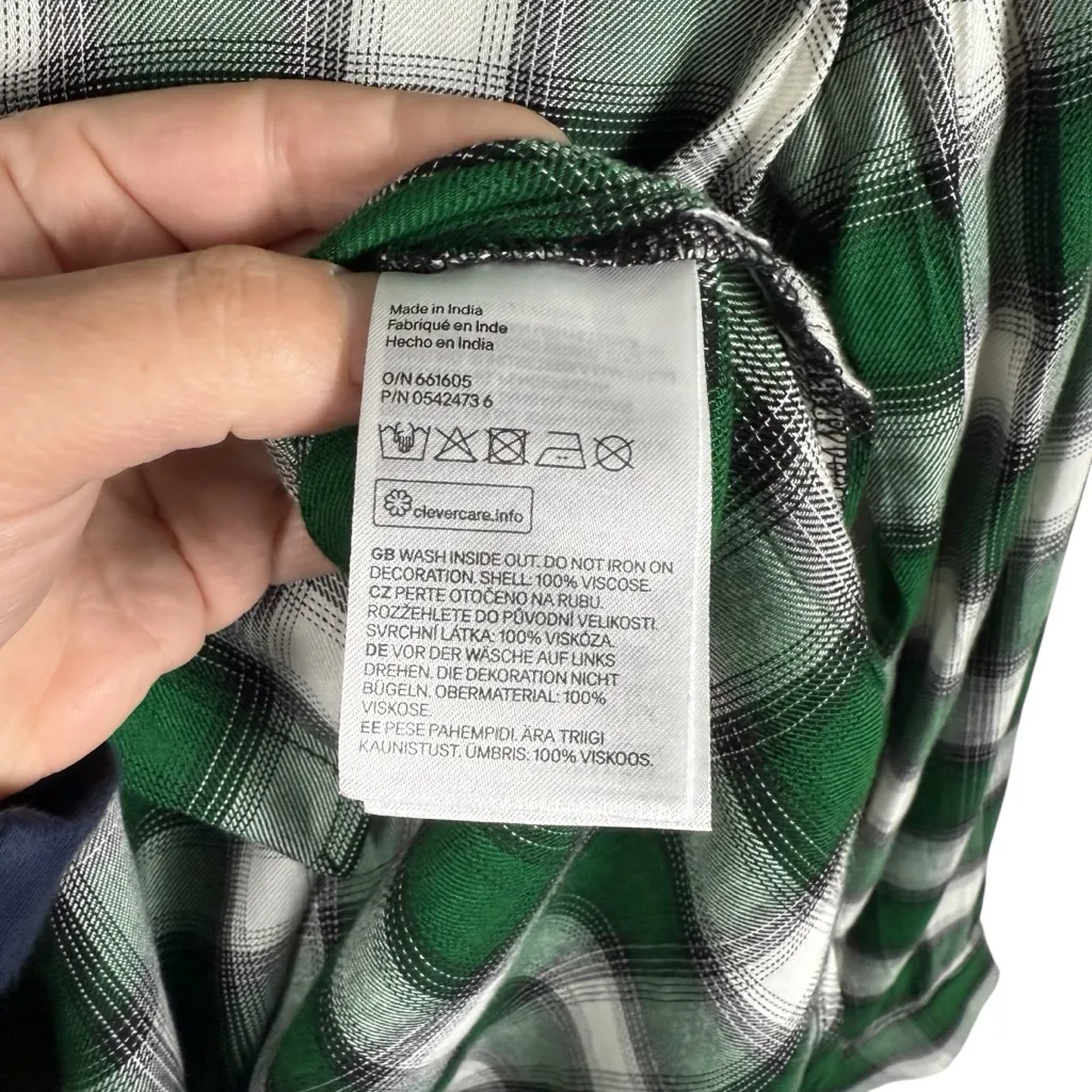 H&M Women’s Plaid Button Down Beetle Beaded Embellished Top Green/White 4 - Image 10