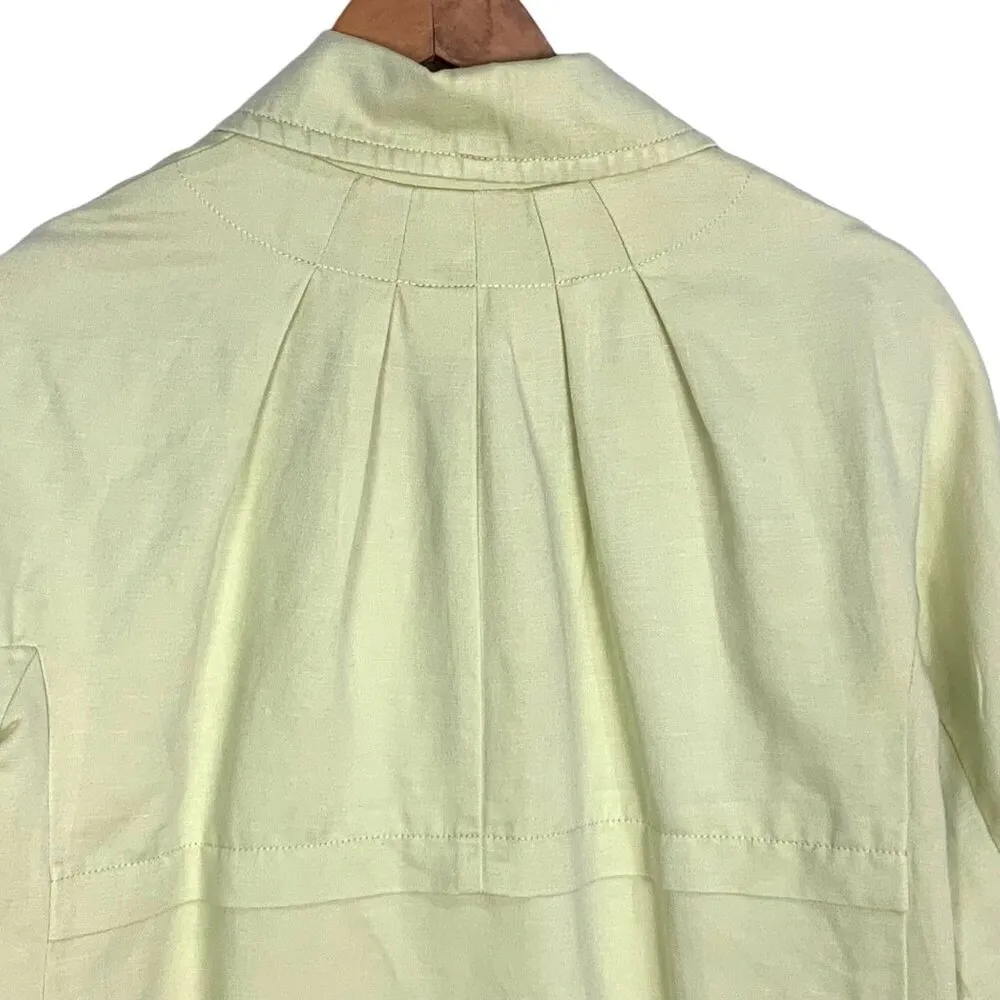 J. Jill Button Trench Jacket Linen Blend Long Sleeve Button Front PS Lime Green - Image 5