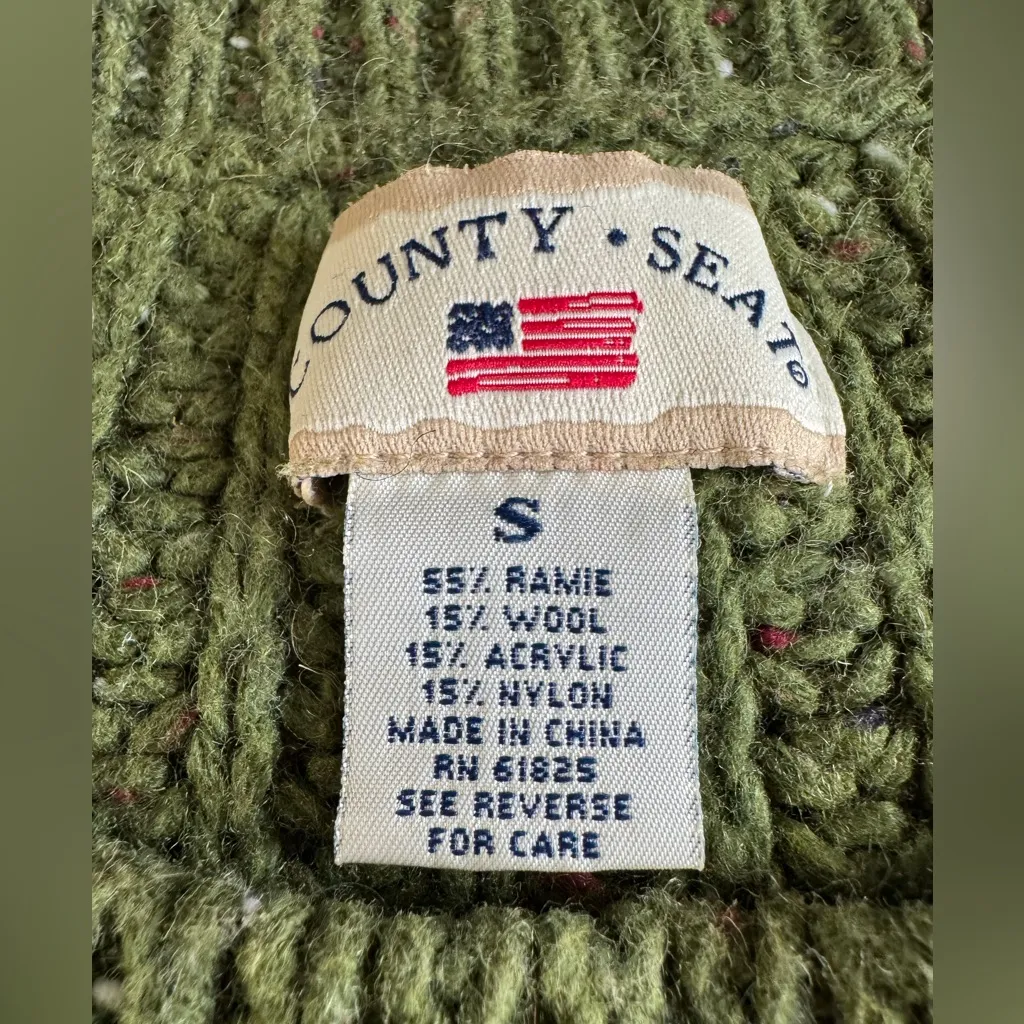 Vintage 90s County Seat Olive Green Ramie Cotton Chunky Knit Crop Sweater S - Image 5