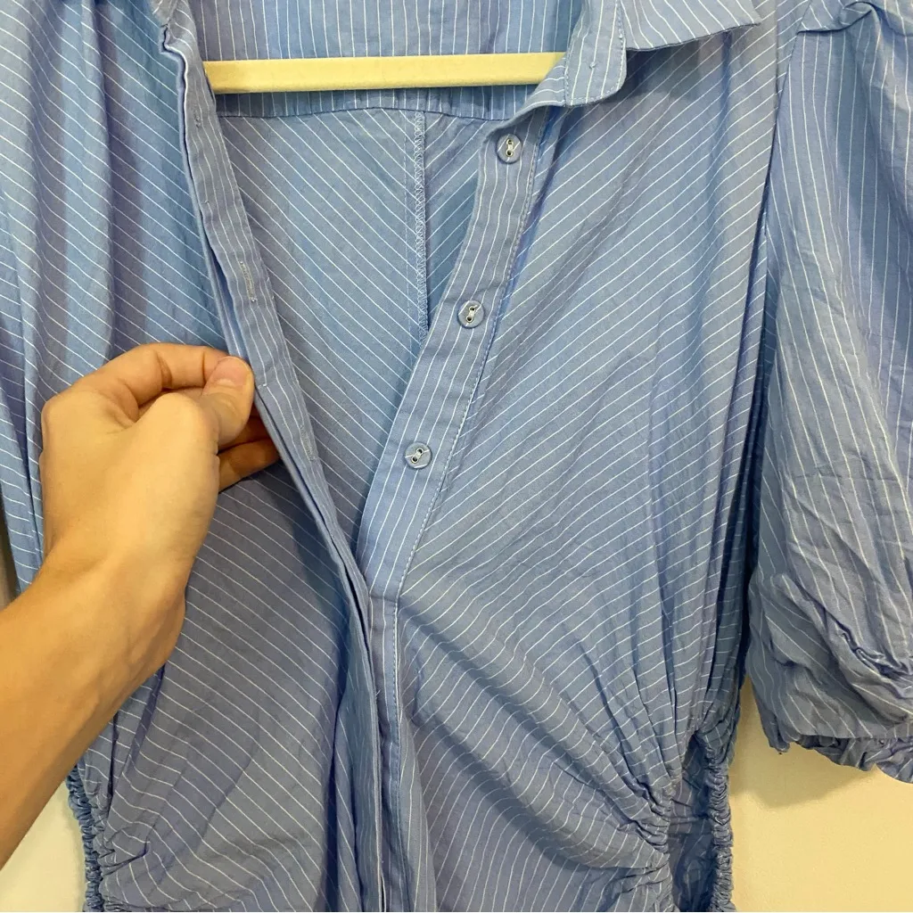 Bardot Light Blue and White Pinstripe Cotton Midi Dress size 8 - Image 6