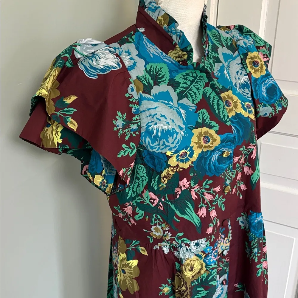 NWT Tuckernuck Oxblood Verdant Floral Alice Dress Brown Maxi 100% Cotton Large - Image 2