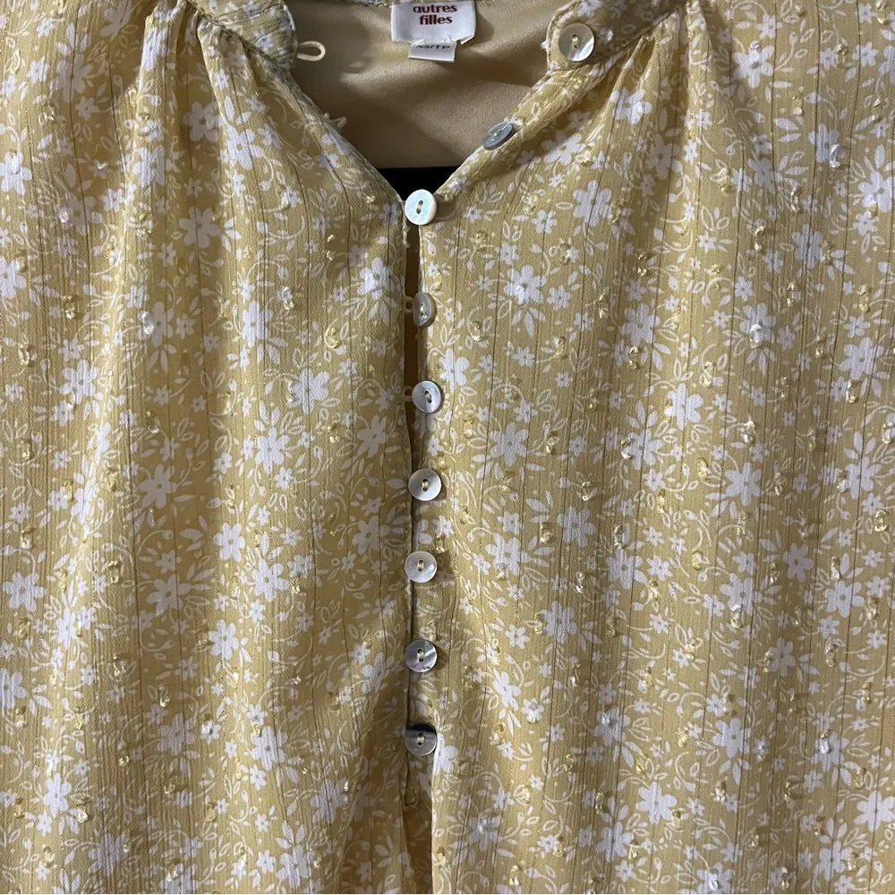 Autres Filles Ditsy Cottage Floral Swiss Dot Balloon Sleeve Button Blouse S - Image 5