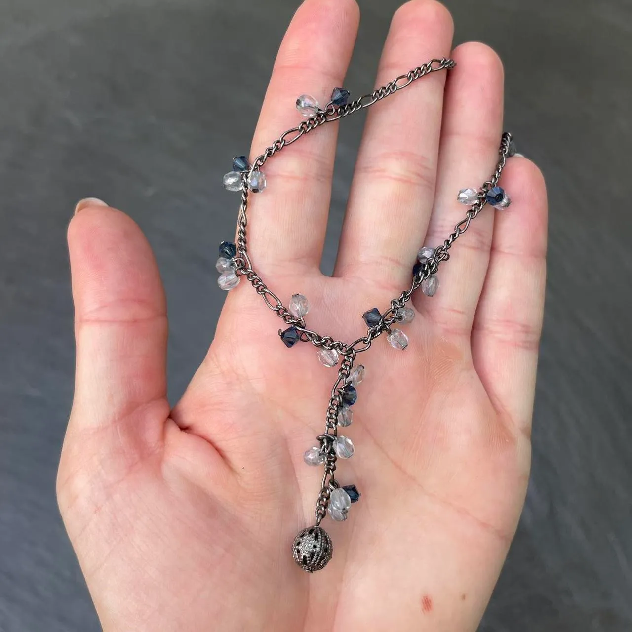 Vtg classic silver blue beaded necklace - Image 4