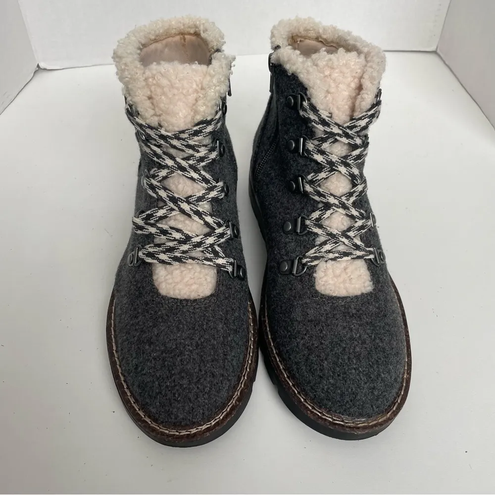 Steve Madden NYC Hiker Felt Sherpa Lugged Soles Plaid Laces Grey Black Cream - Image 4