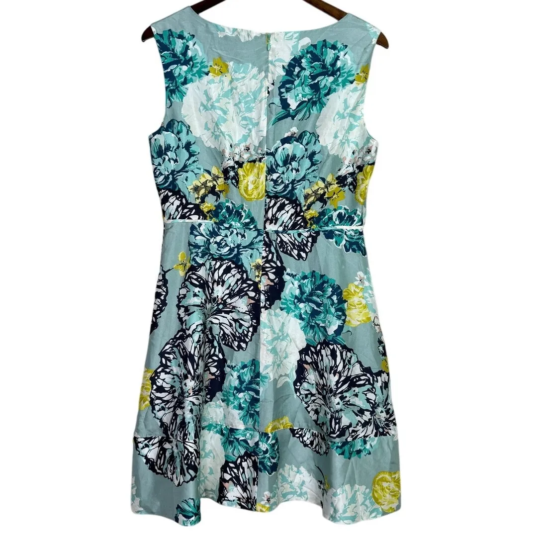 J. Crew Aquatic Floral Silk Mini Sleeveless Dress Back Zip Up 10 Green White - Image 6