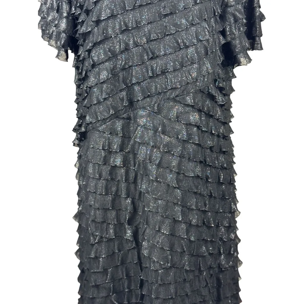 Notations Black Ruffle Sparkle L Dress Short Sleeve Shimmer Party Cocktail - Image 4