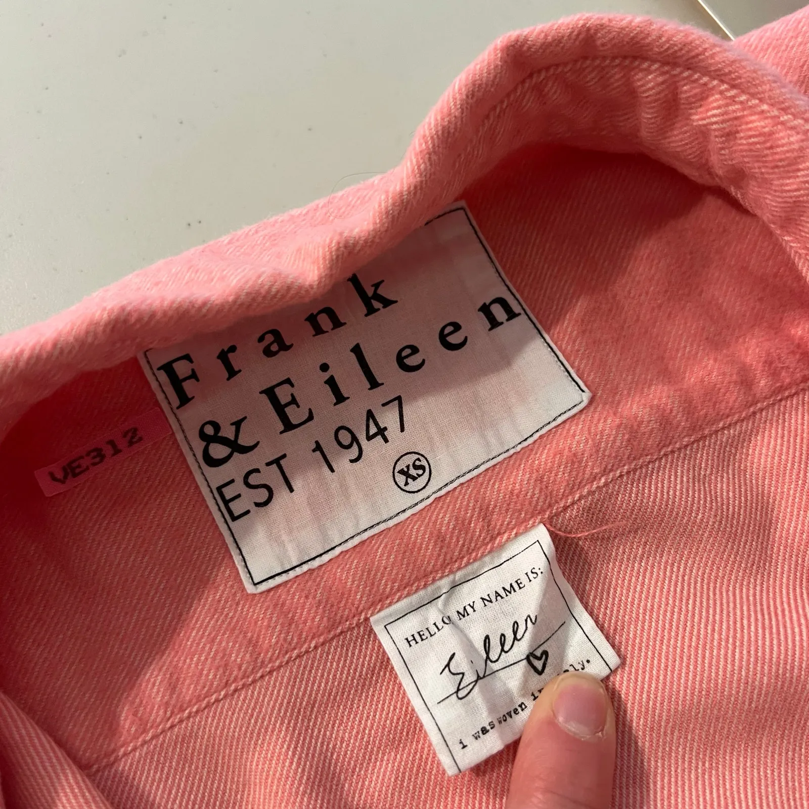 Frank & Eileen Italian Woven Cotton Women's Pink Herringbone Shirt Size XS - Image 8