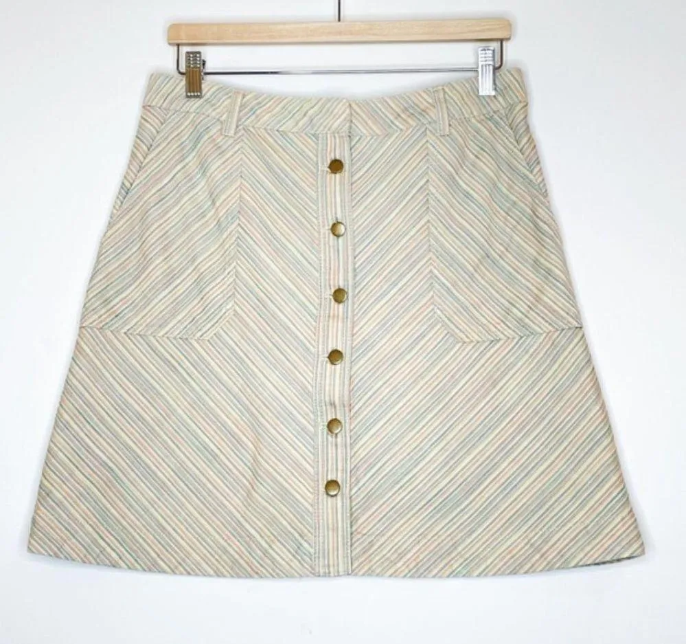 Anthropologie Pilcro & Letterpress Skirt 4 A-line Multicolor Stripe Button Mini - Image 3