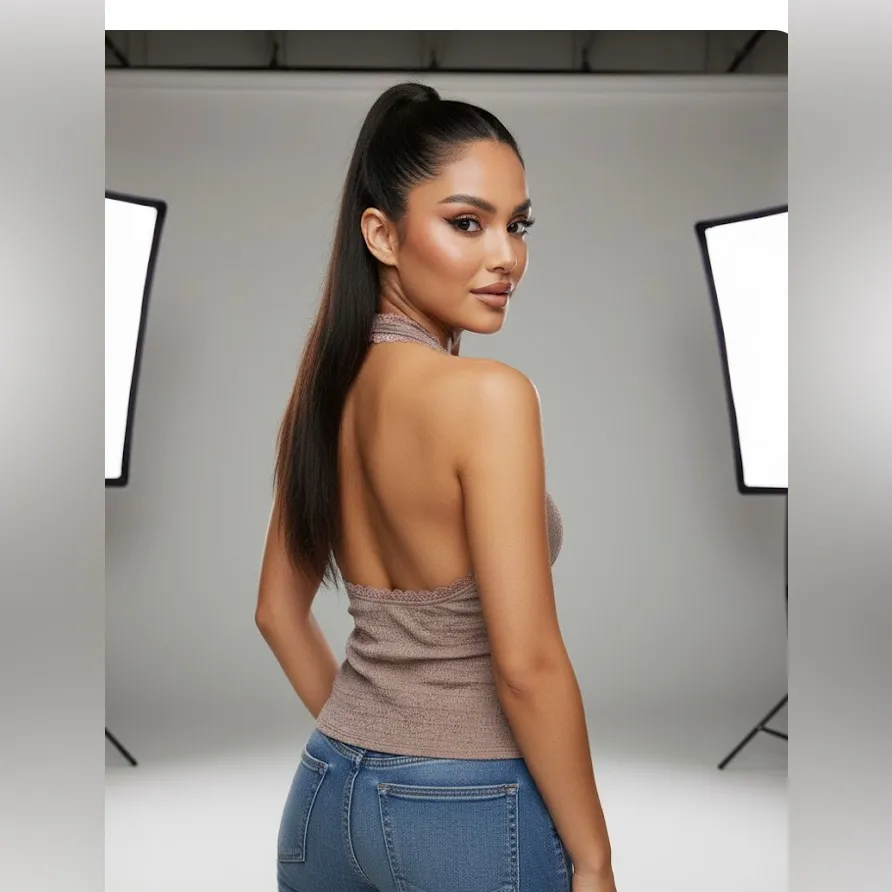 Elegant Lace Trim Halter Top - Image 2