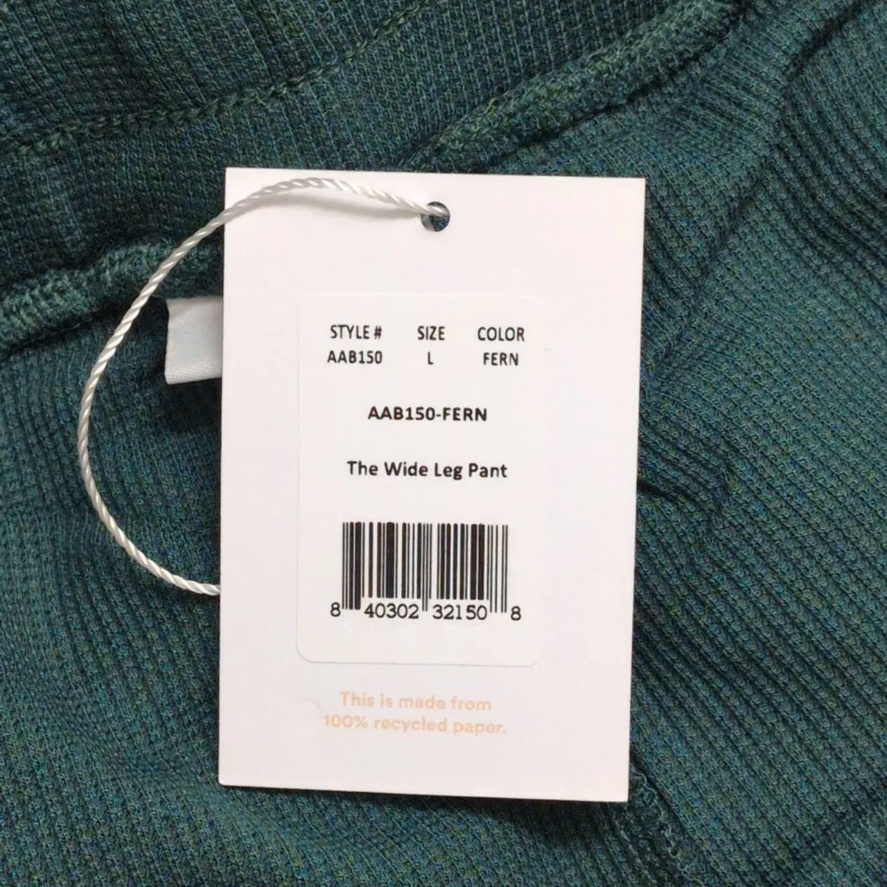 NWT Andie The Wide Leg Pant Fern Green Drawstring Waffle Knit Comfort L - Image 9