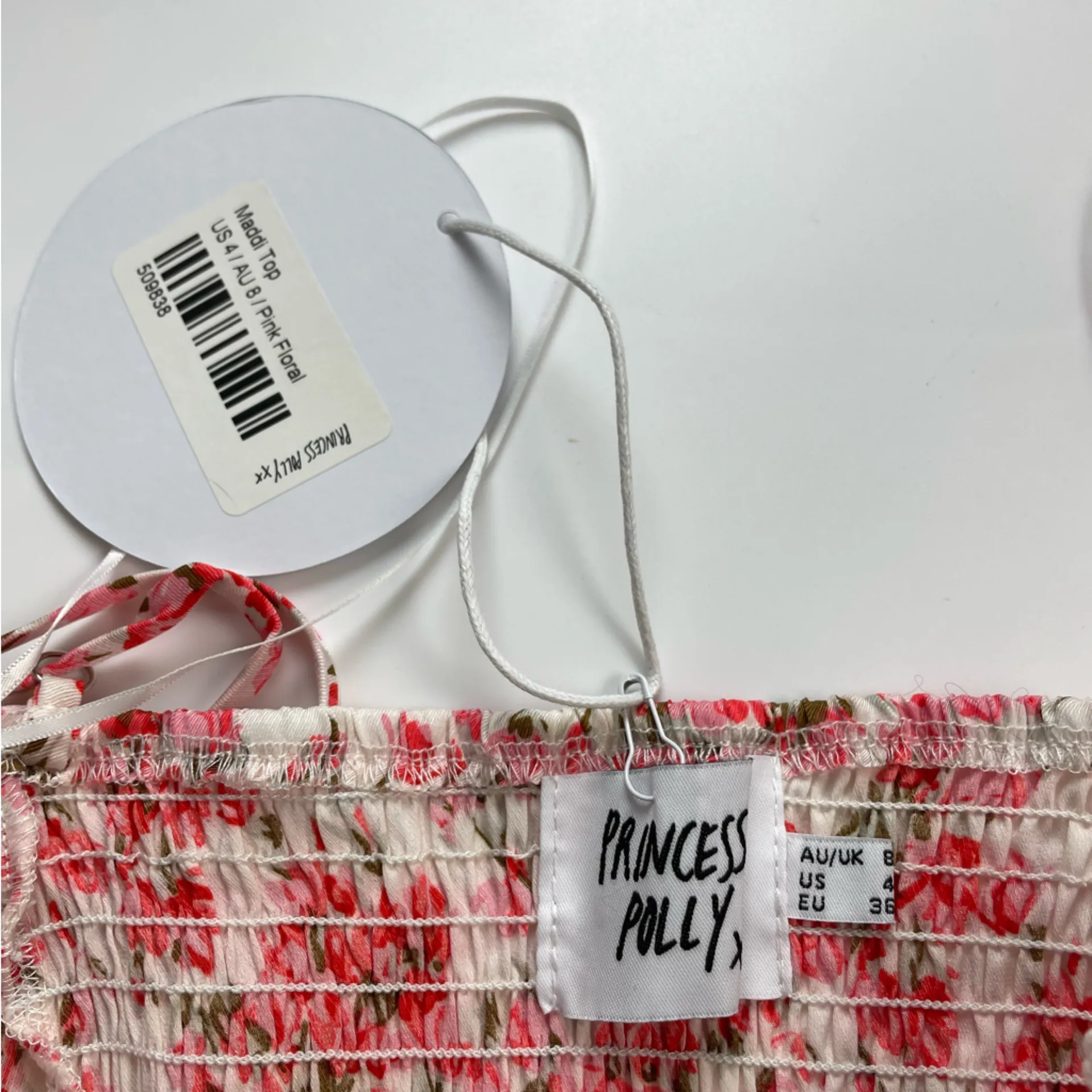 NWT Princess Polly Maddie Top Crop Floral Pink White Ruched Shirred‎ Crop Size 4 - Image 13