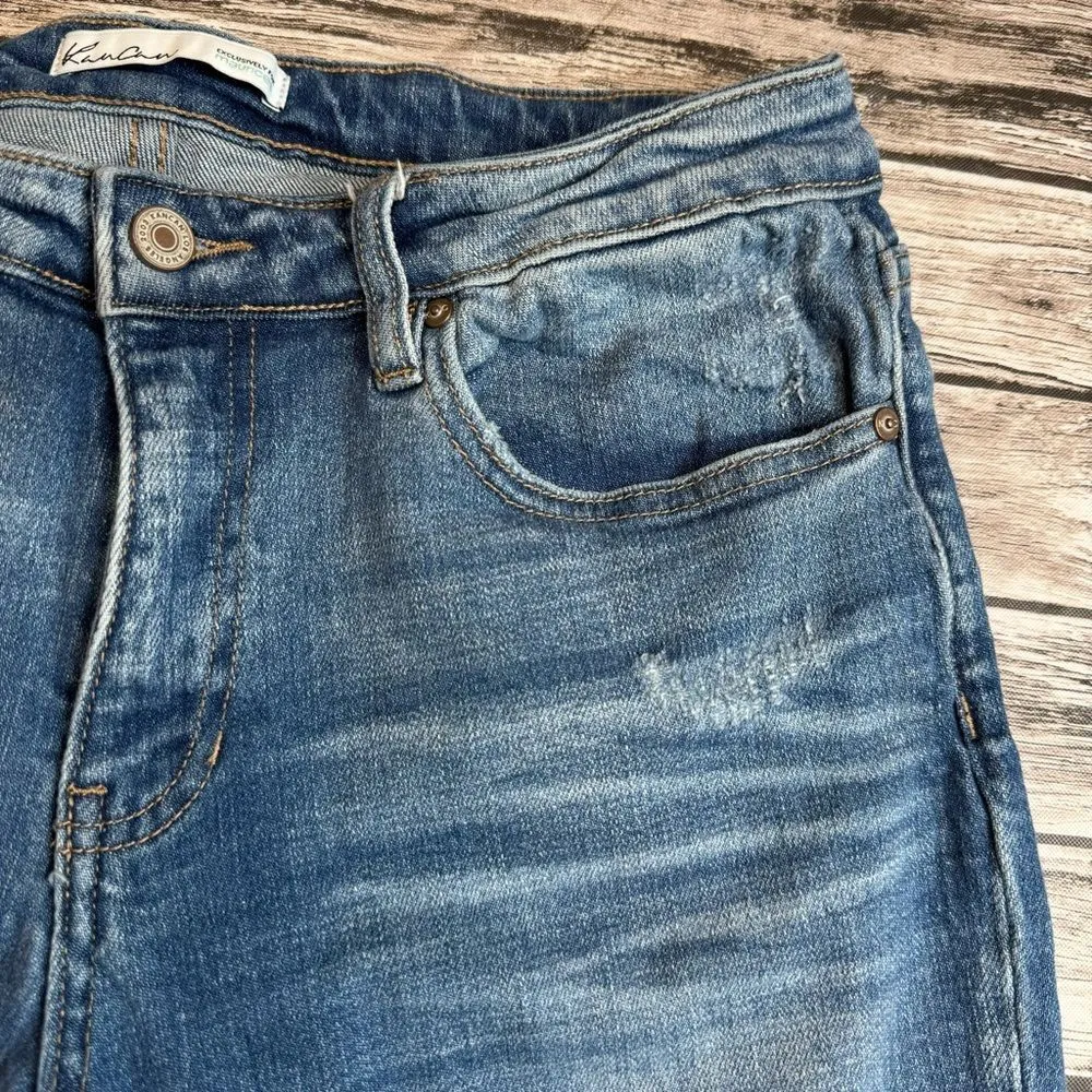 KanCan Women's Straight Leg Ripped Jeans 29 Medium Blue Distressed Ripped Trendy - Image 4