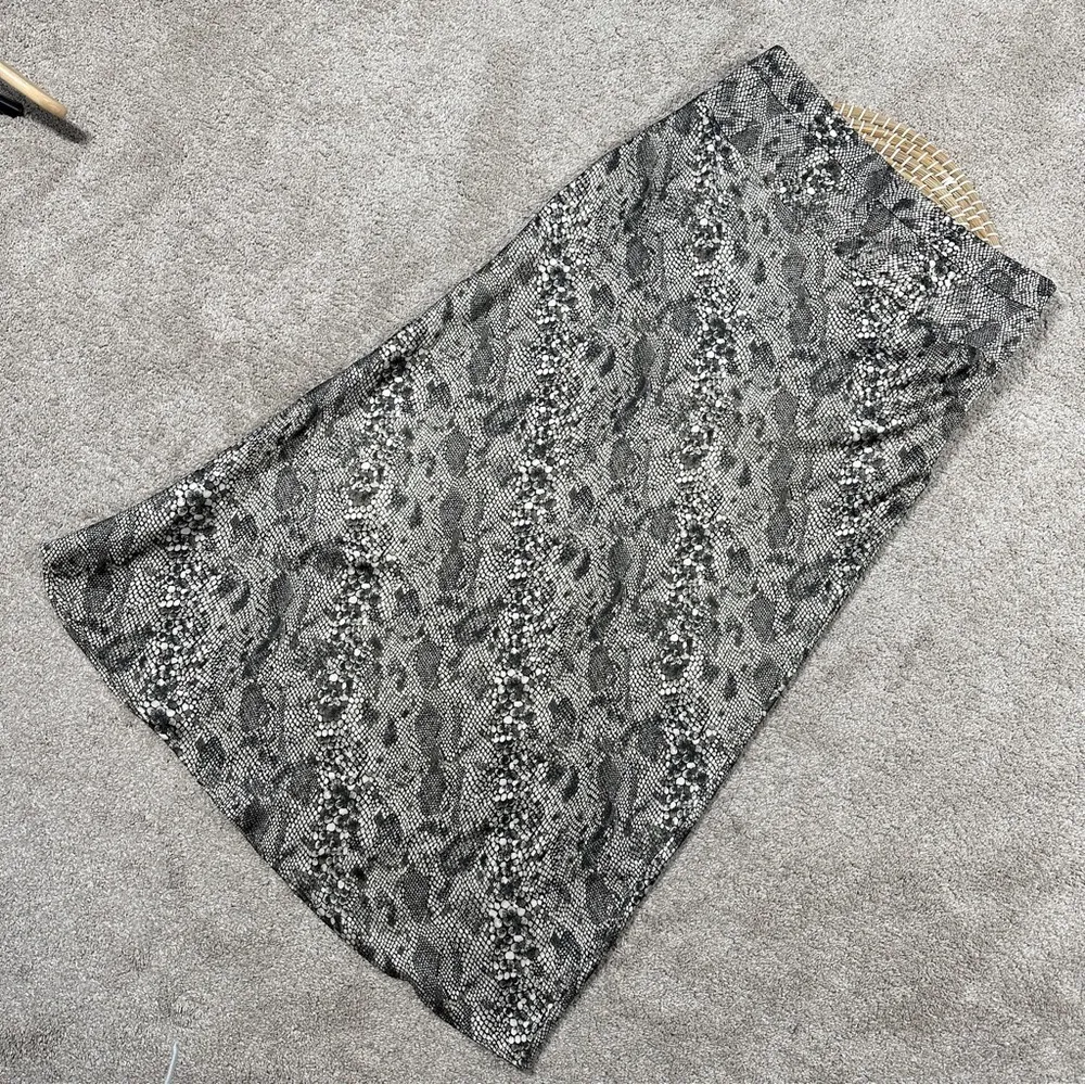 Free People Normani Bias Cut Snake Skin Printed Satin Midi Skirt Gray Combo 10 - Image 2