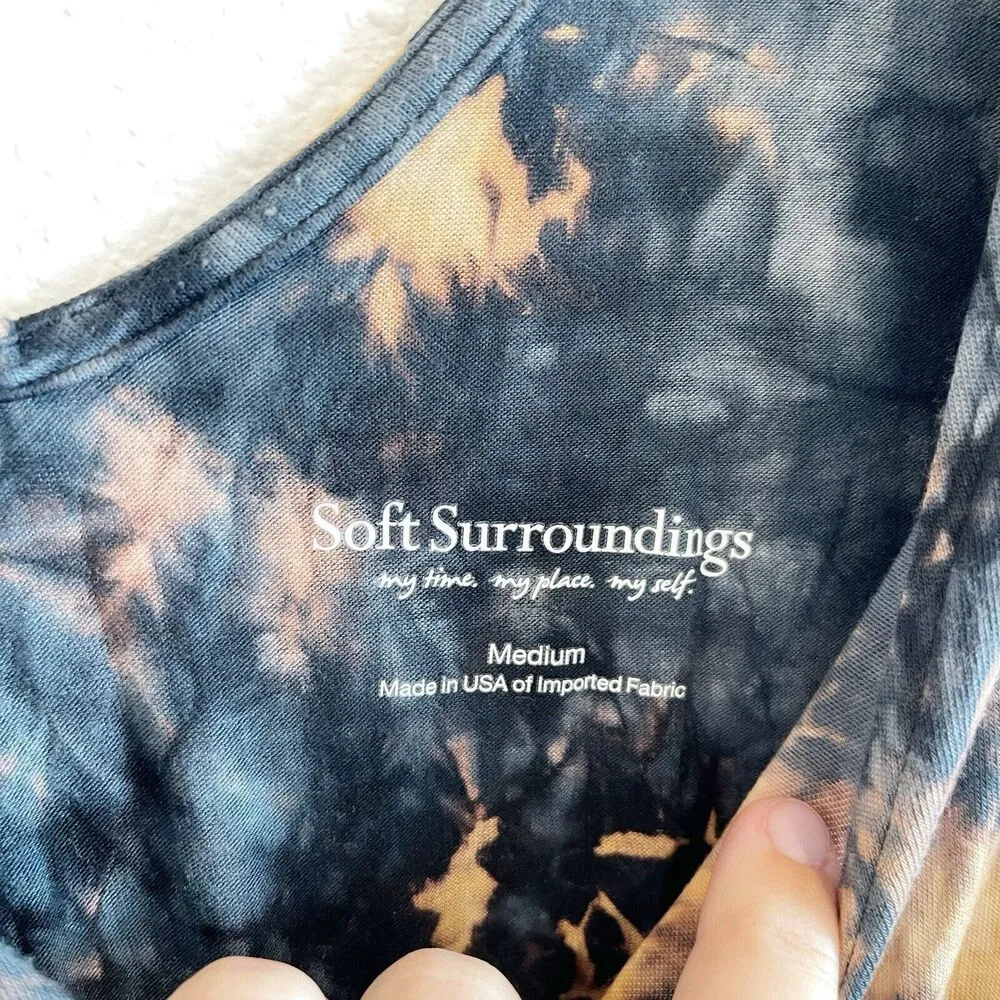 Soft Surroundings Dress Women Med Blue Tie Dye Maxi Ruched Waist Stretch Comfort - Image 4