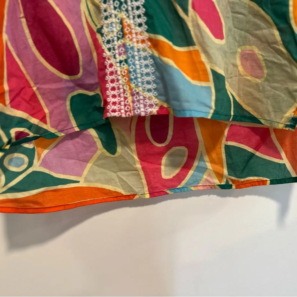 Christian Siriano Women’s z: M Bold Geometric Multicolored Embroidered Print Top Red Size M - Image 9