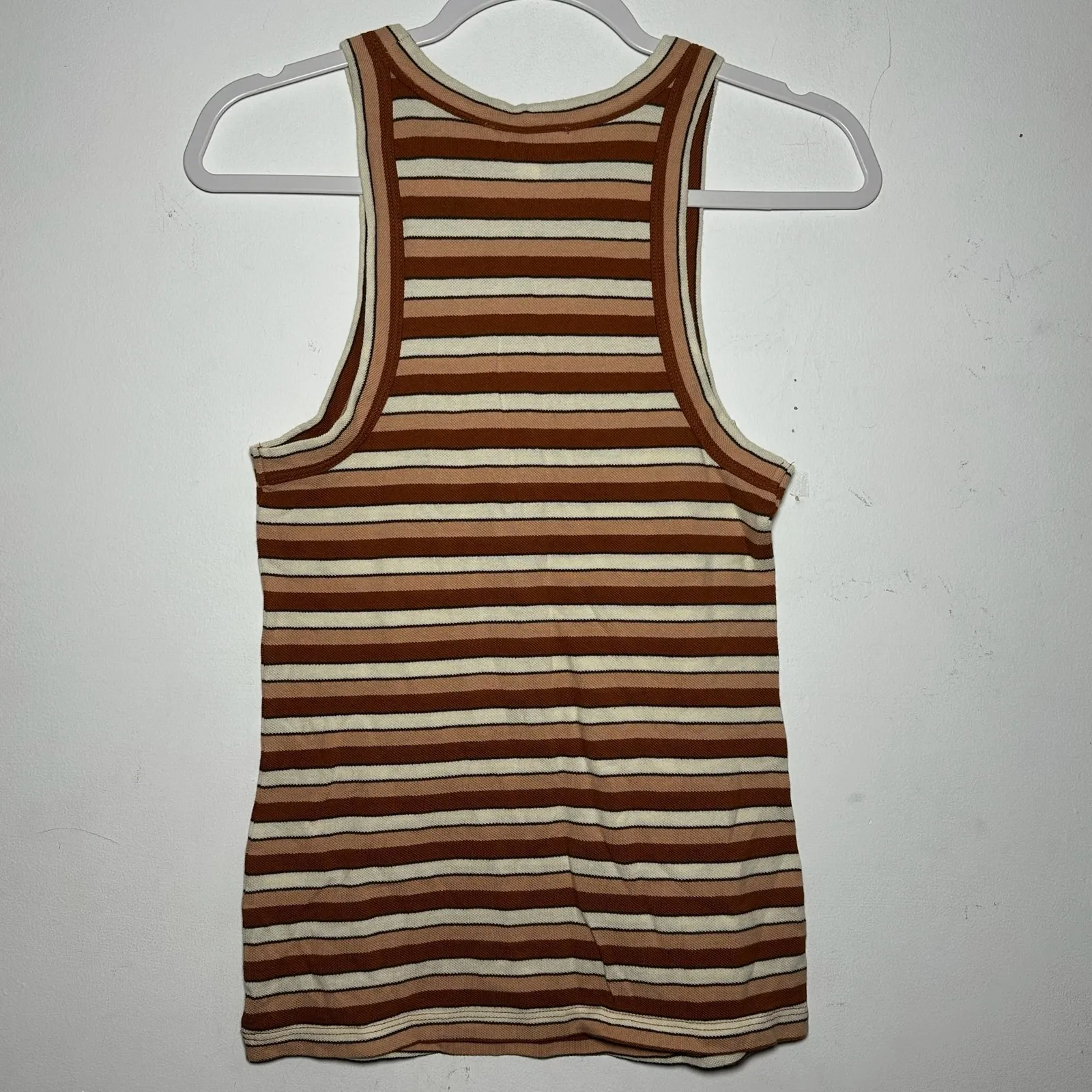 Treasure and Bond Striped Tank Top Brown Cream Pink Ribbed Knit Racerback S - Image 2
