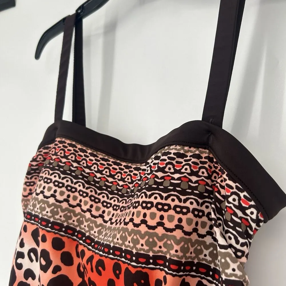 Maxine Boho Leopard Print One Piece Swimsuit Red Brown Ruched Size 16 - Image 3