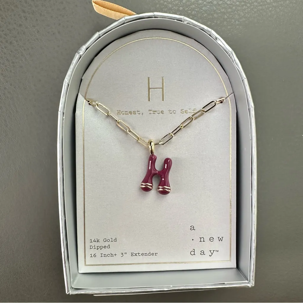 a New Day 14K Gold Dipped Enamel Initial H Pendant Necklace - Image 2