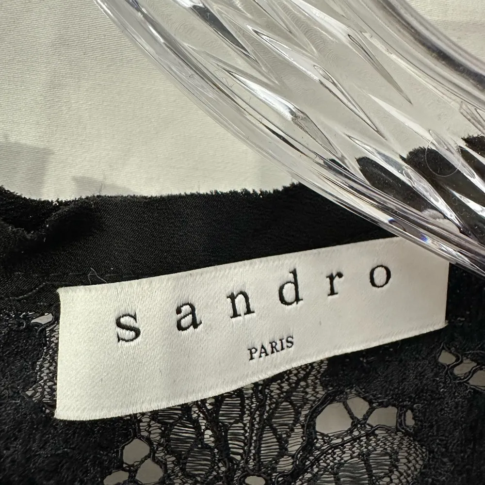 Sandro Lace Floral Sheer Black Top Size 3 / US Size 8 - Image 5