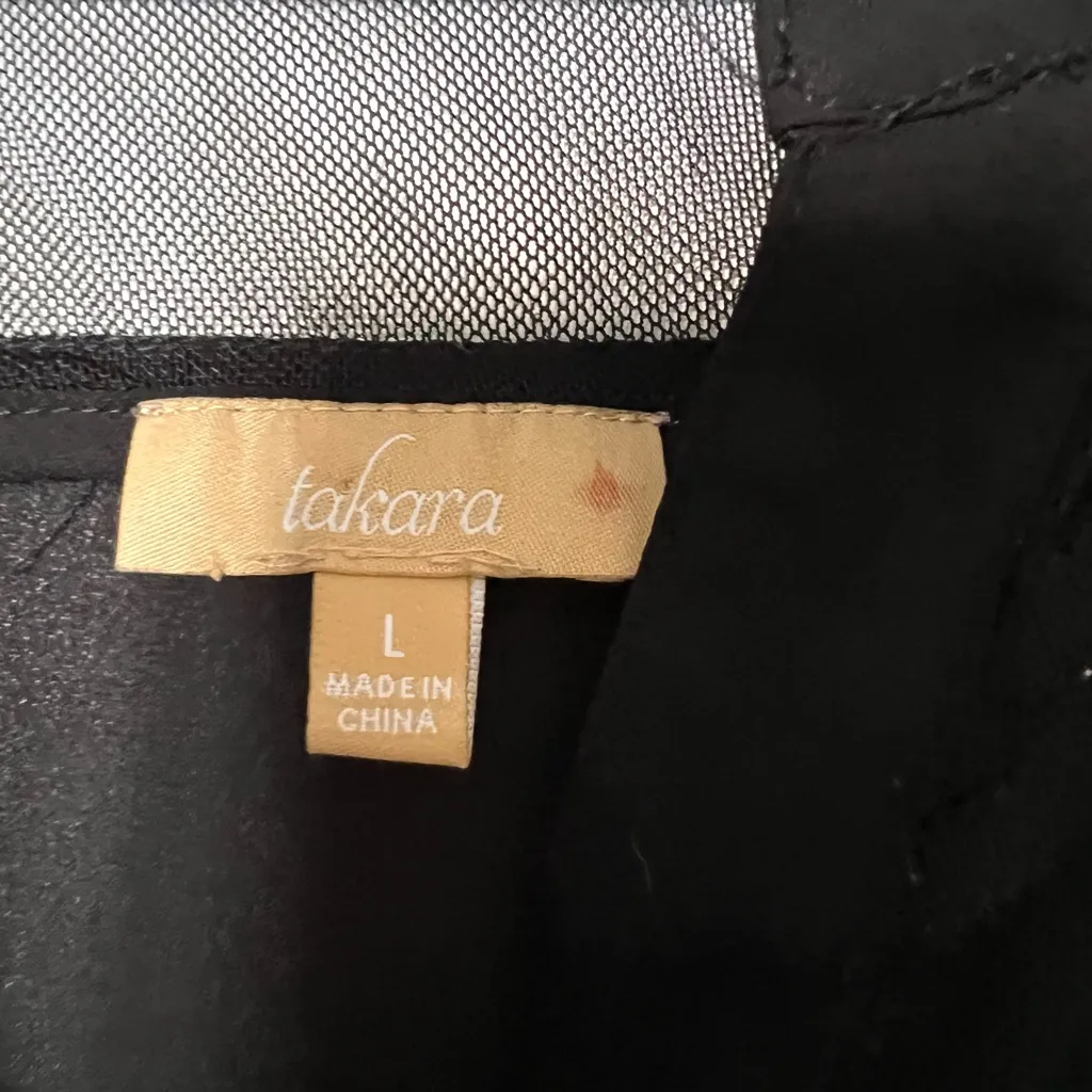 Takara Black Sheer Button-Up Blouse Size L - Image 2