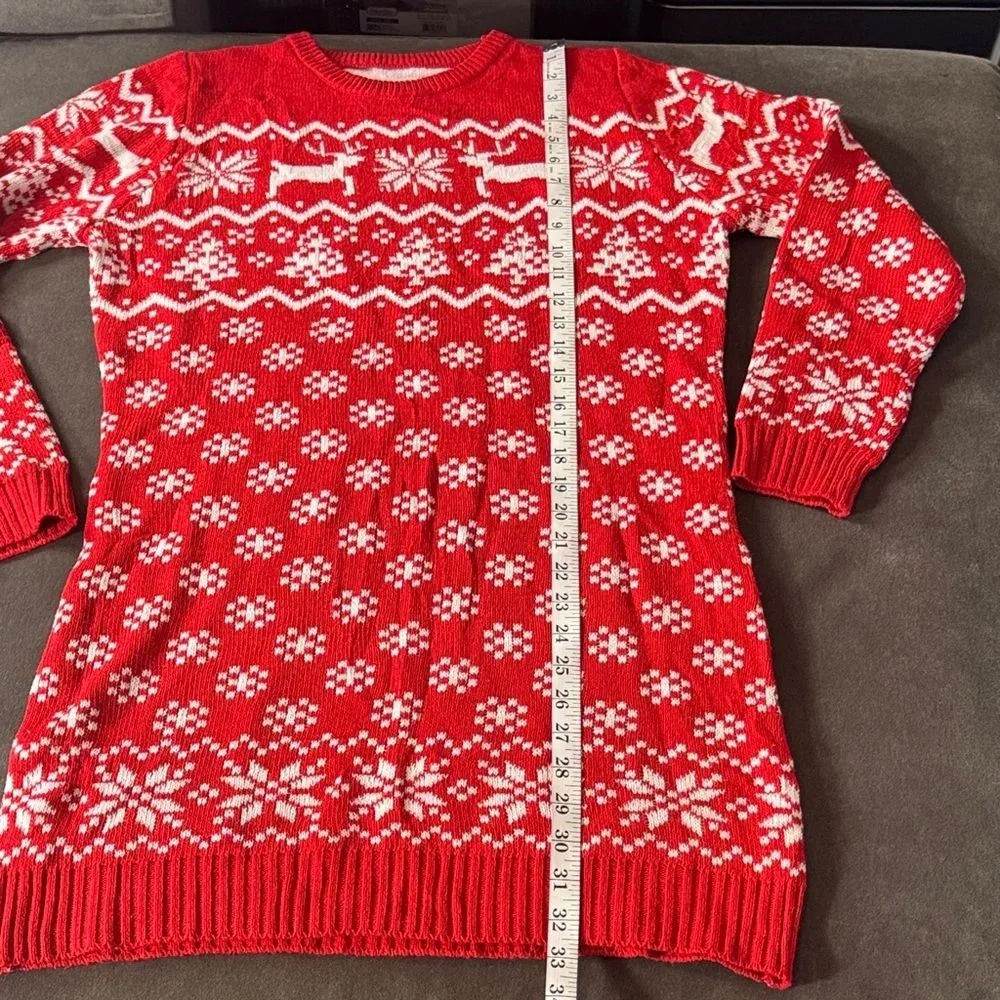 Women’s Christmas Holiday Sweater Dress and Beanie Size L Red Size L - Image 7