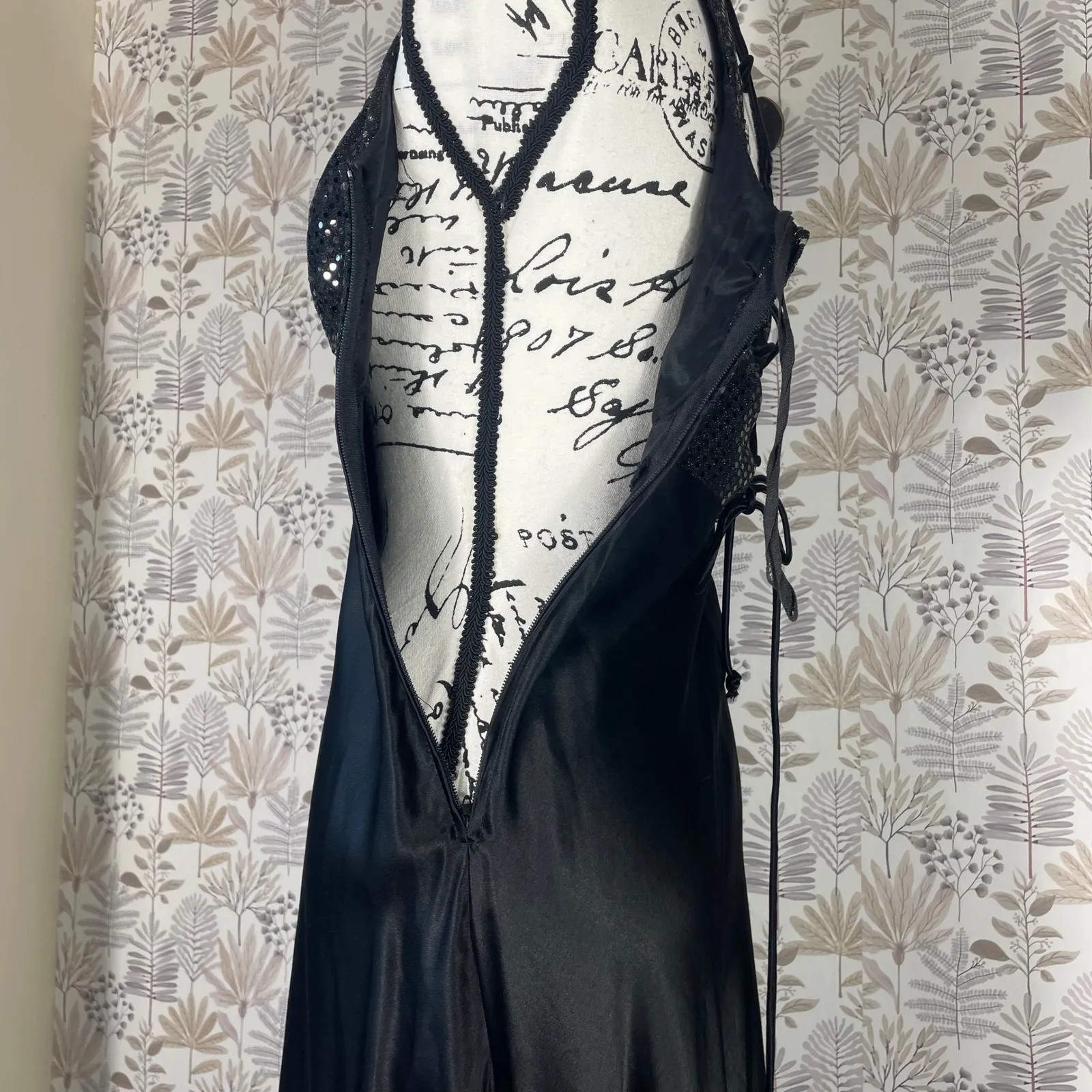 Vintage Y2K Jump Apparel‎ Co. Black Sequin Satin Gown Lace - Image 9