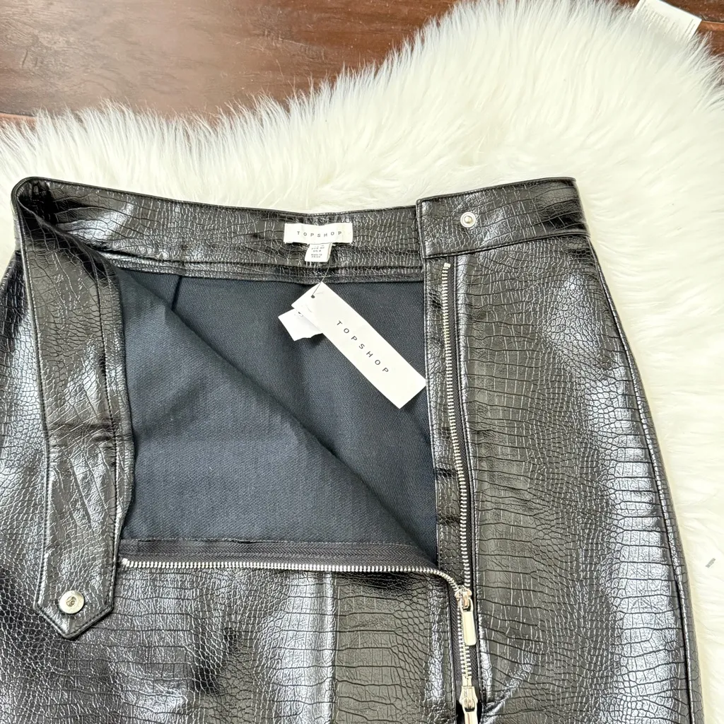 Topshop Croc Effect Faux Leather Zip Mini Skirt In Black - Image 4
