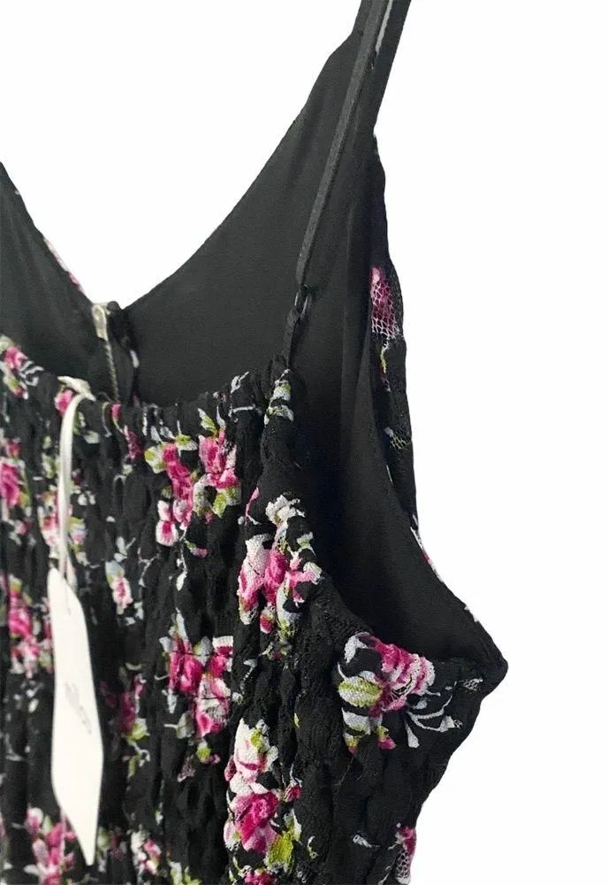 new LF Millau 𑁍 Floral Print Lace Babydoll Dress 𑁍 Black with Pink Flowers 𑁍 - Image 13