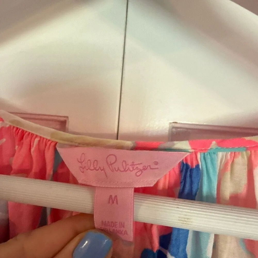 Lilly Pulitzer pink willa floral long sleeve cotton top M - Image 4