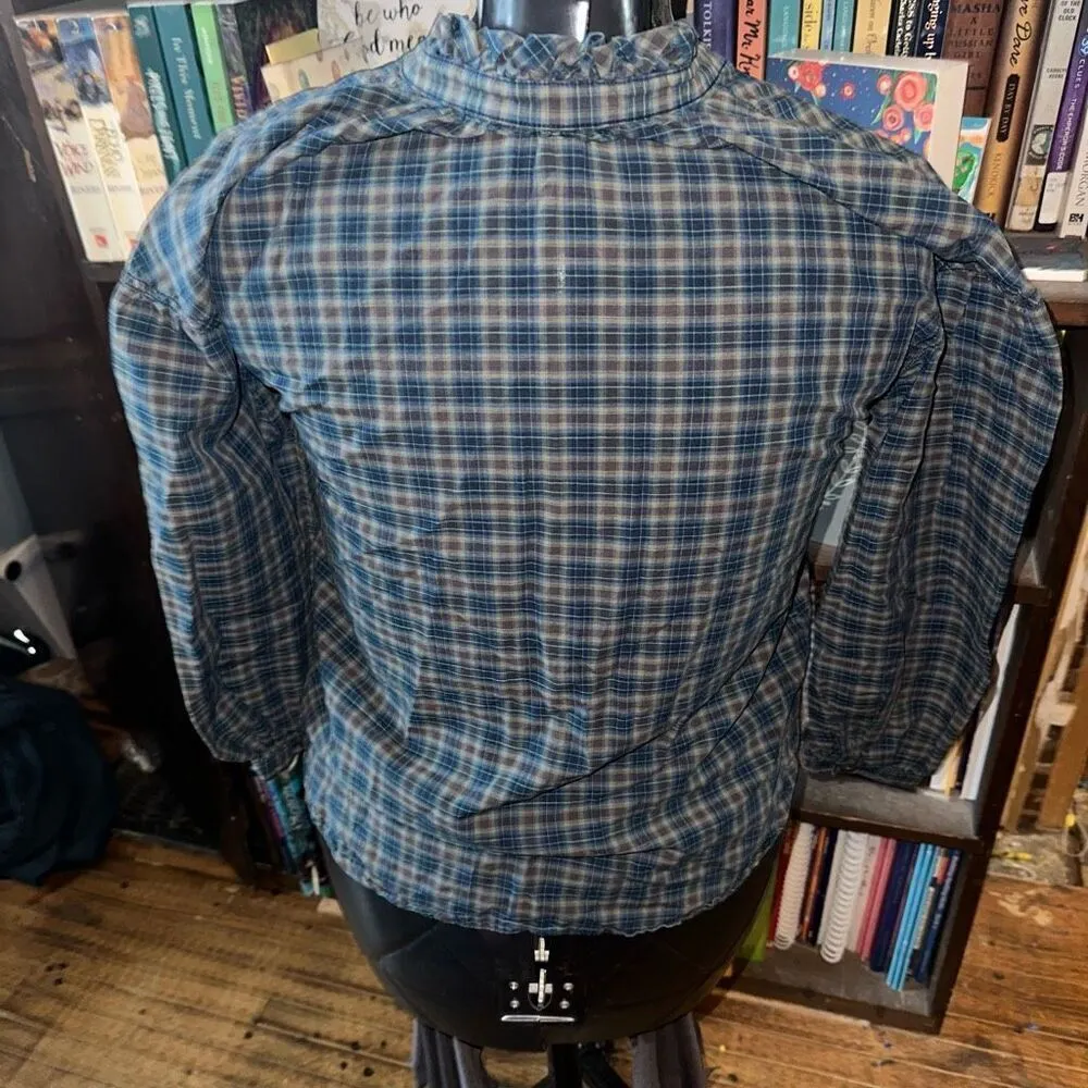 Madewell plaid ruffled neck cottagecore 1/4 button shirt - Image 2