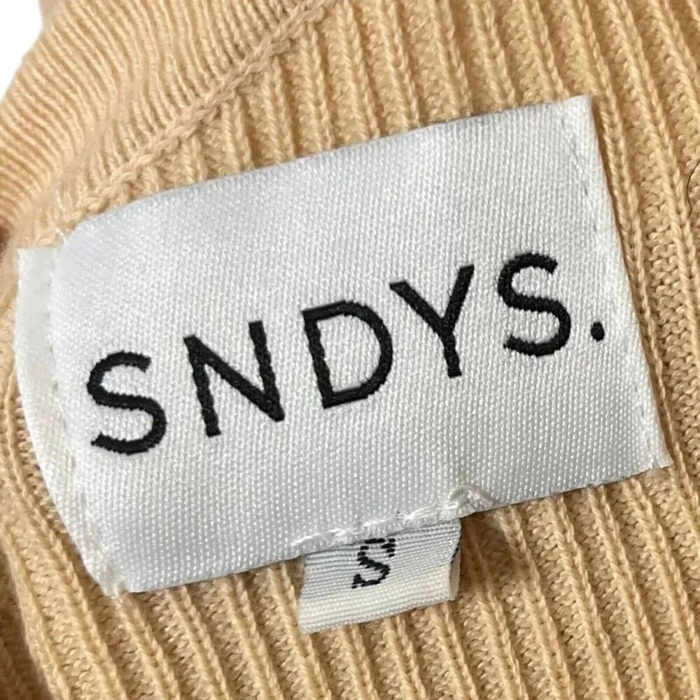 SNDYS Lucid Dress Ribbed Knit Midi Sleeveless Slit Sand Women’s Small Cotton - Image 6