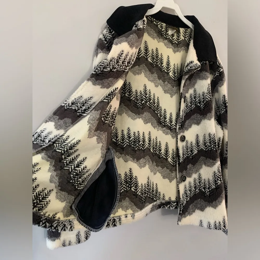 VTG Teddy Jacket David Paul New York Sherpa Soft Black White Mountains Hippie M Size M - Image 6