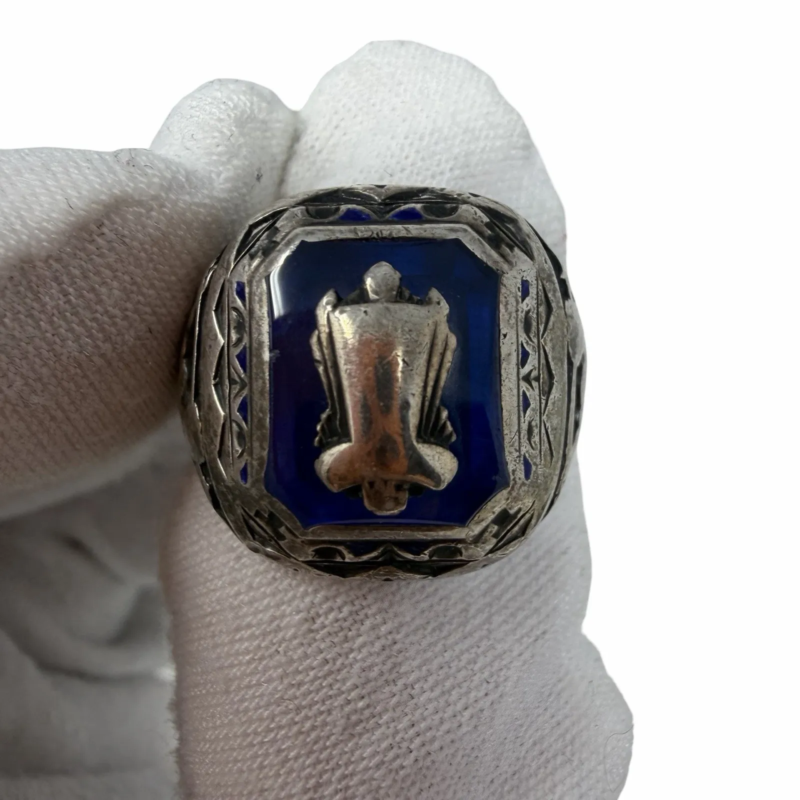 Vintage Herff Jones Sterling Silver Class Ring Blue Stone Heavy Statement Ring - Image 10