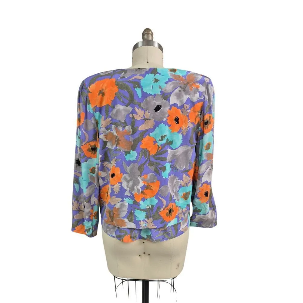 A.C. Sport, Sz.8 tank & jacket set Colorful poppy floral print 80s Pastels Orange - Image 4