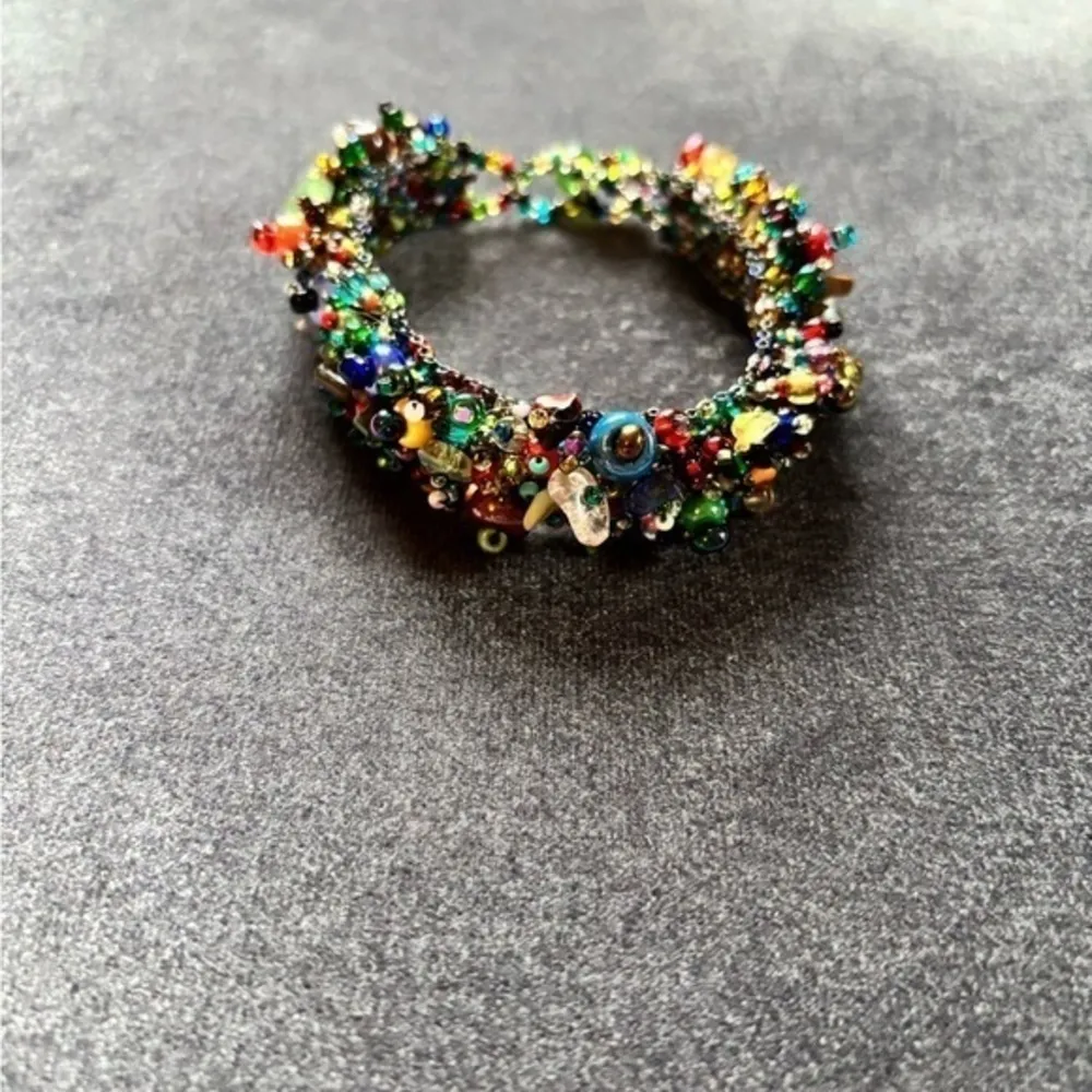 Artisan MultiColor Seed Bead Bracelet Statement Vibrant Glass Wrap Adjustable - Image 3