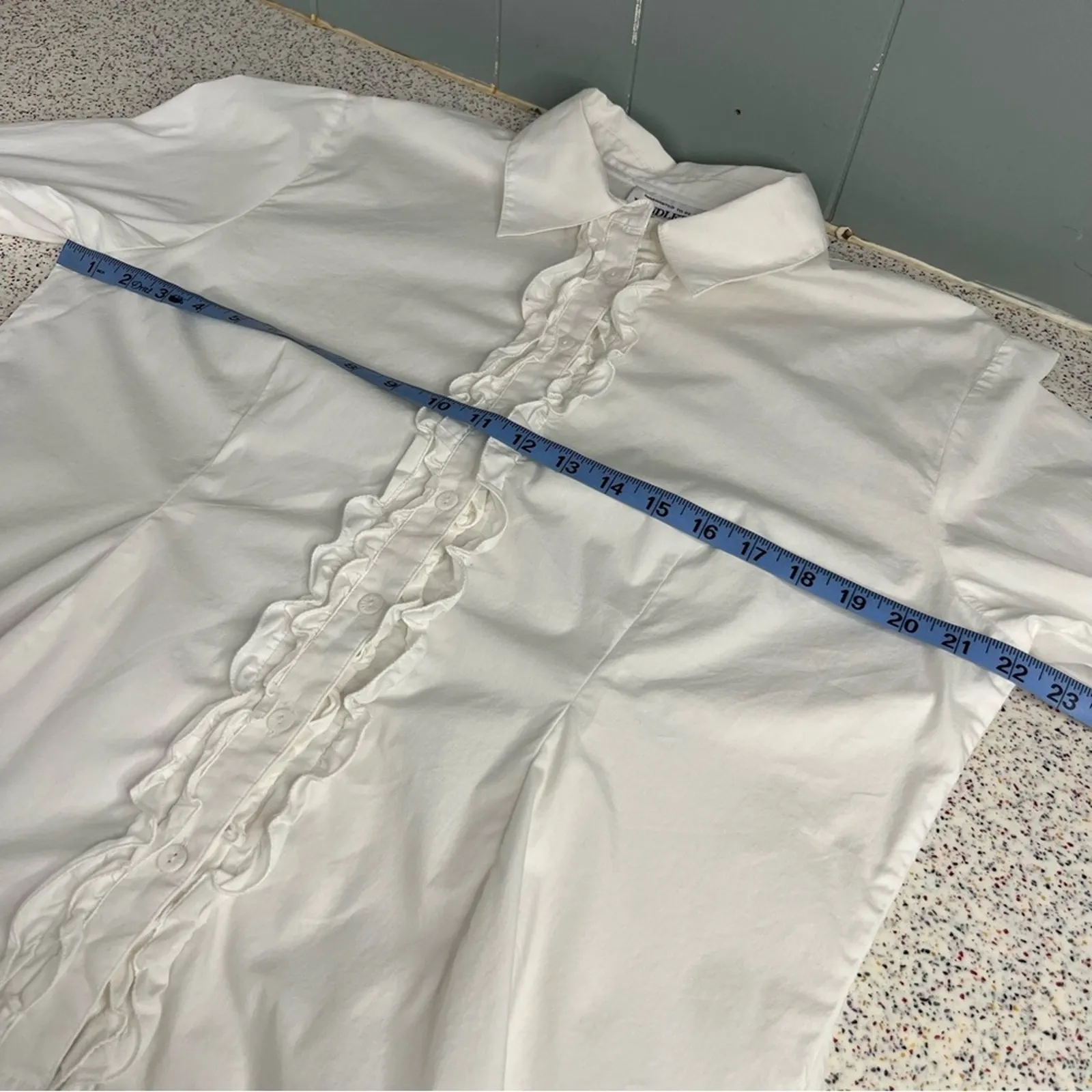 Pendleton  Petites Button Down Ruffle White Long Sleeve Shirt Women’s Size 18 - Image 6