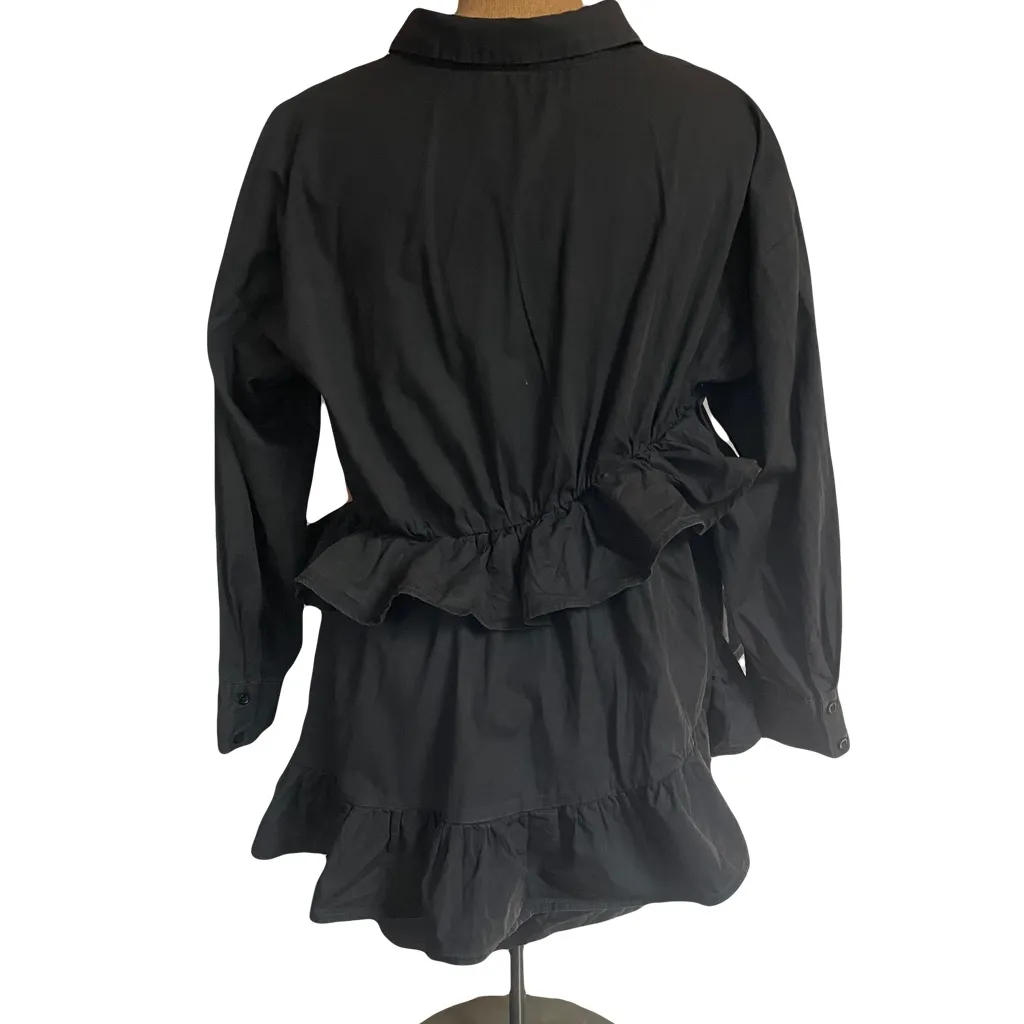 Aureum Black poplin ruffle shirt dress button down size medium - Image 2