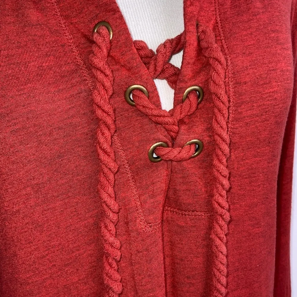 Democracy Rust Red Pullover Lace Up Front Casual 3/4 Sleeve Shirt L - Image 8