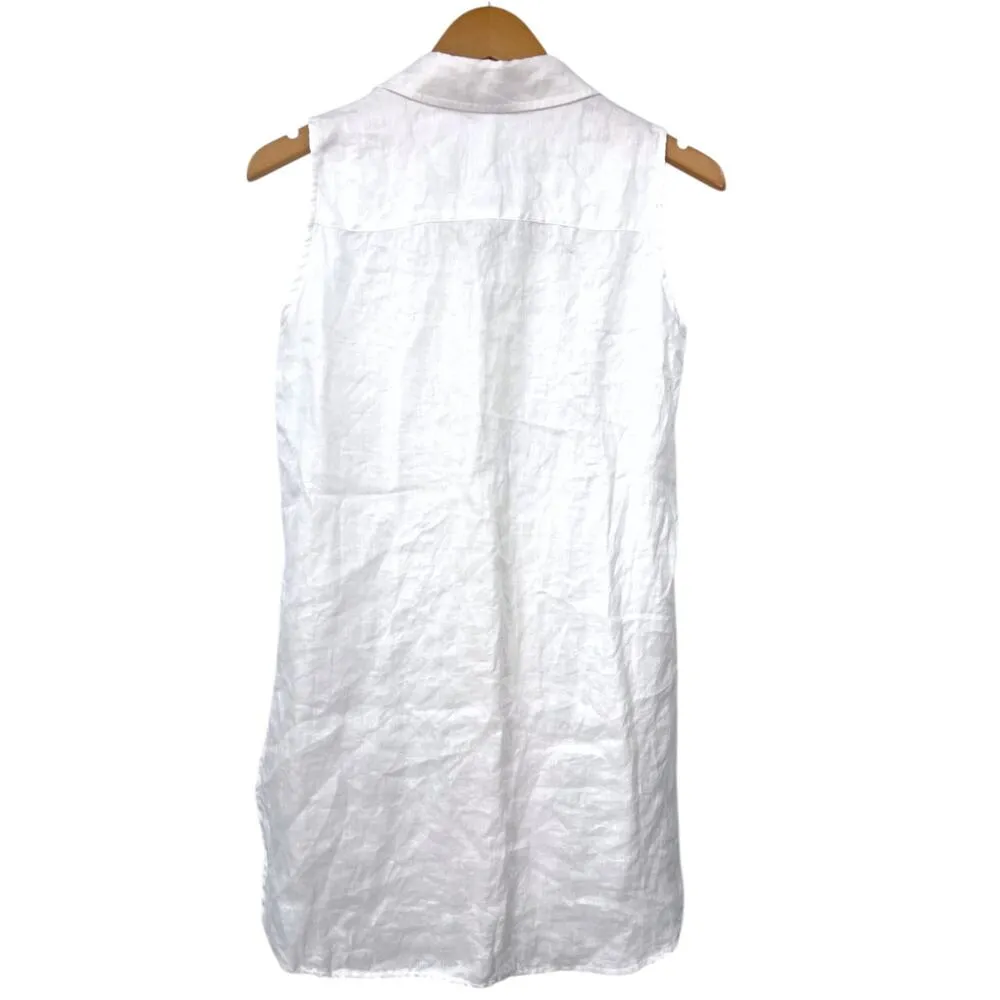 Jarbo | XS 0 |100% Luxury Linen Tunic Button Up Collared Mini Dress Top Women's White - Image 6