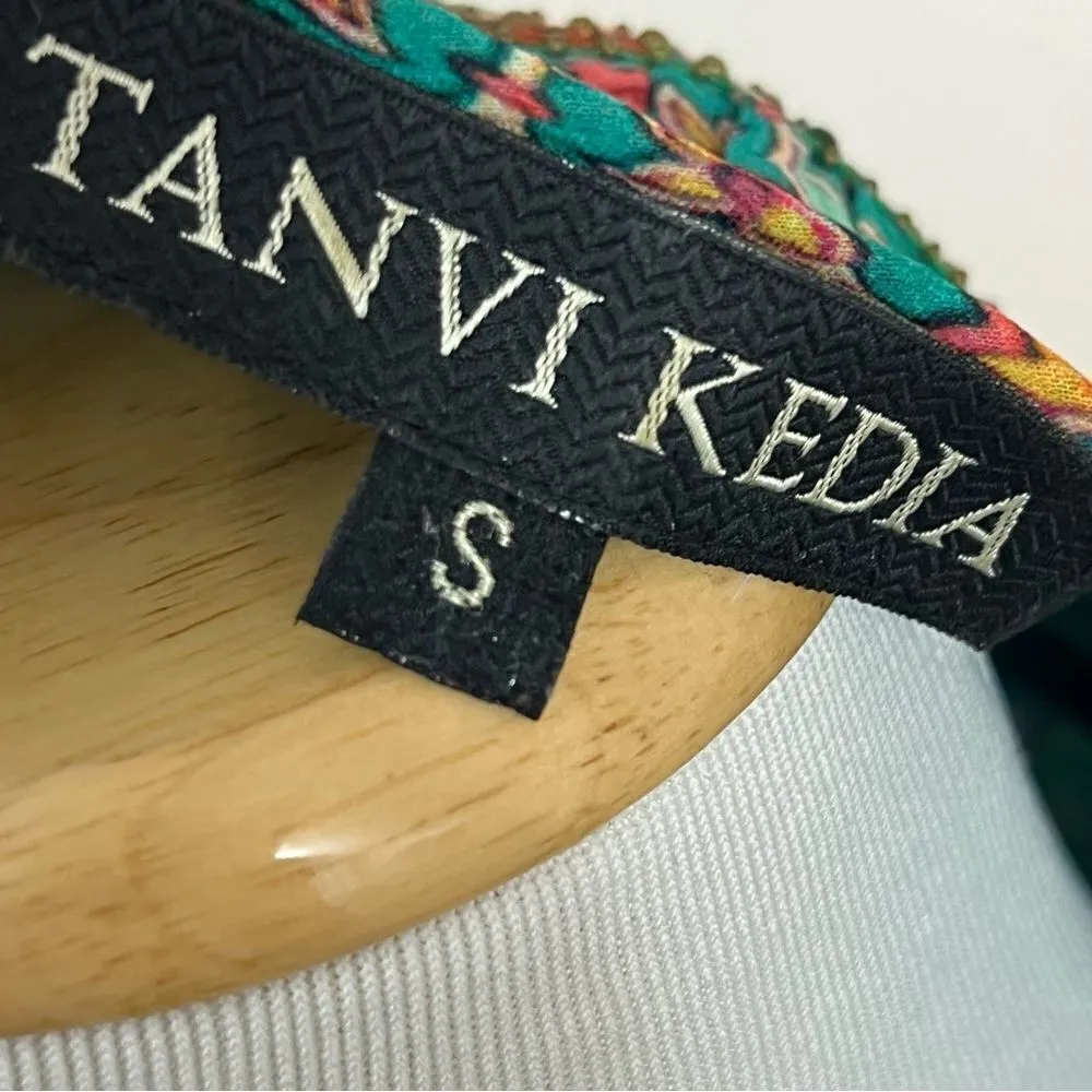 Anthropologie Tanvi Kedia Glimmering Ankita Dress Boho Teal Beaded S - Image 8