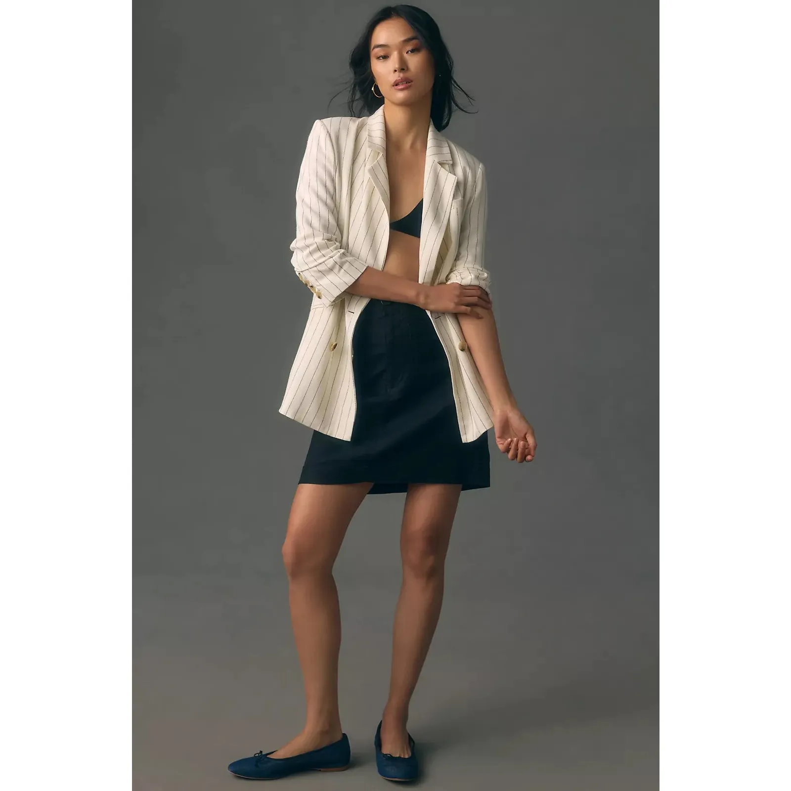 Anthropologie Bishop + Young Riviera Pinstripe Blazer Ivory Linen Blend L NWT - Image 11