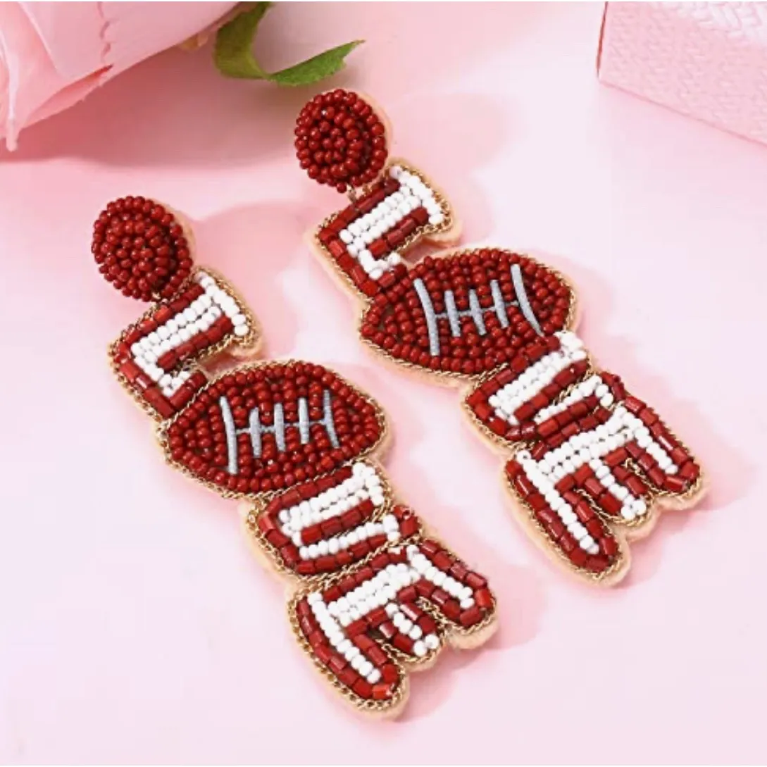 Hippie by JolliMolli Football Earrings Beaded Game Day‎ Dangle Drop New White - Image 7