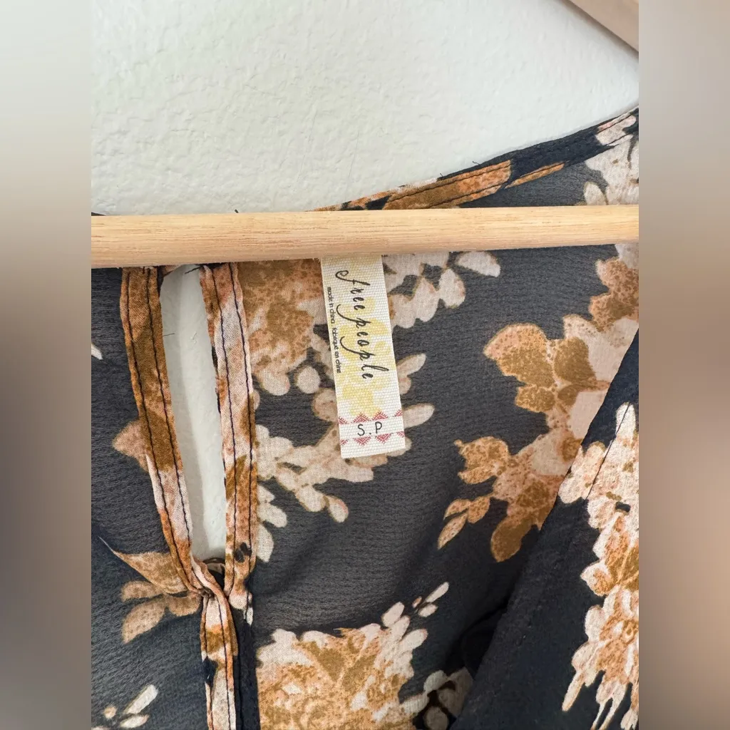 Free People Small Romper Jumpsuit Floral Sheer Lined Shorts Long Sleeve NYEParty - Image 2