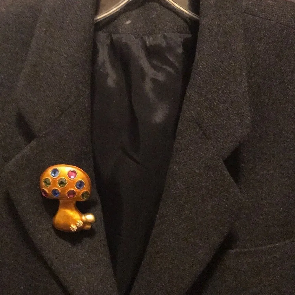 Enamel Mushroom Ladybug Brooch Vintage 1990s Orange - Image 7