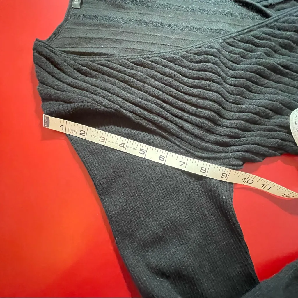 Eileen Fisher Cardigan womens L Wool Blend Rib Knit Drape Front Black Minimalist - Image 7