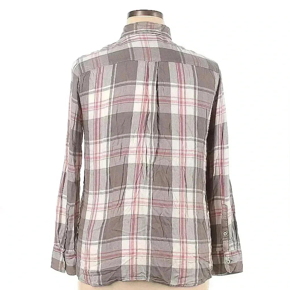 Vintage Woolrich Grey Cream Red Plaid Button Down Long Sleeve Blouse Size XL - Image 2