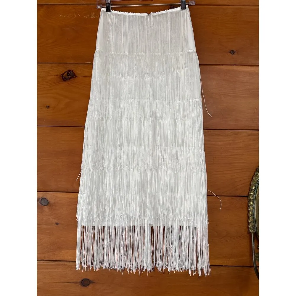 Lulus Remarkable Aura White Fringe Midi Dress Party Cocktail Womens Size XS - Image 4